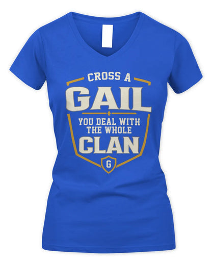 GAIL NT1-K008 Cross A/An NAME, You Deal With the Whole Clan | Personalized Vintage T-Shirt - Women's V-Neck T-Shirt - Royal