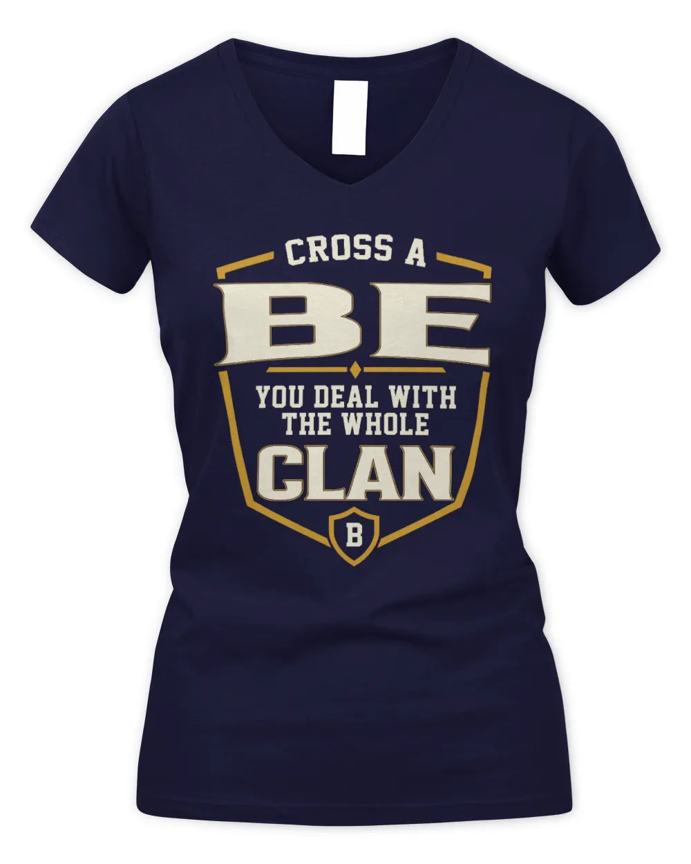 BE NT1-K008 Cross A/An NAME, You Deal With the Whole Clan | Personalized Vintage T-Shirt - Women's V-Neck T-Shirt - Navy