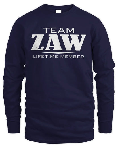 ZAW BL62-K4-128 - Personalized “Team NAME Lifetime Member” - Men's Long Sleeved T-Shirt - Navy