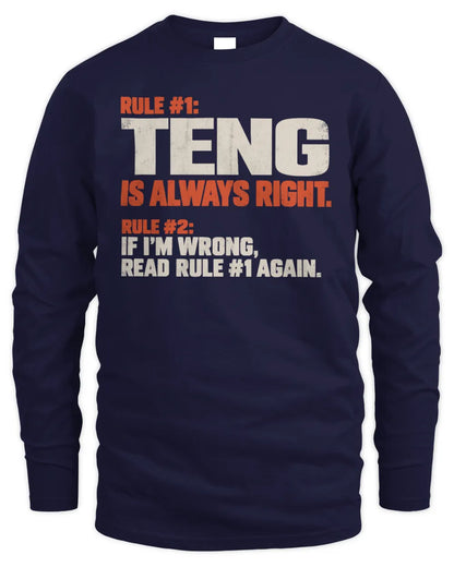 TENG NP1-H006 - Always Right Personalized Name T-Shirt – Funny Custom Name Shirt - Men's Long Sleeved T-Shirt - Navy