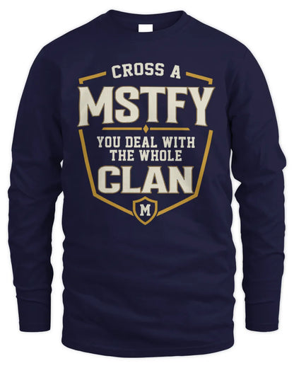 MSTFY NT1-K008 Cross A/An NAME, You Deal With the Whole Clan | Personalized Vintage T-Shirt - Men's Long Sleeved T-Shirt - Navy