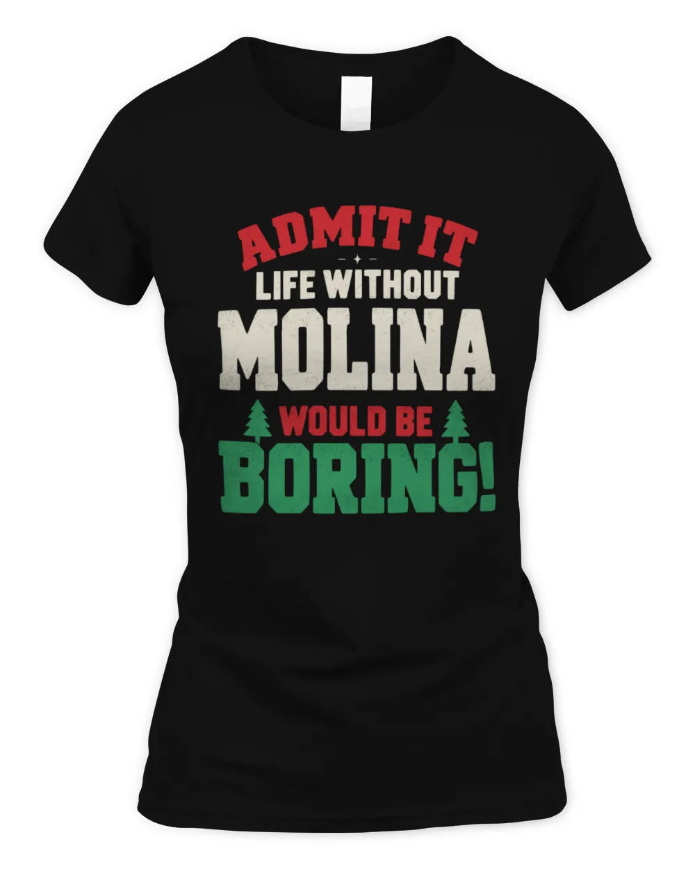 MOLINA P5 TH08 Christmas T-Shirt – “Life Without NAME Would Be Boring” - Women's Standard T-Shirt - Black