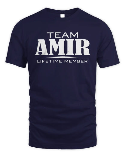 AMIR BL62-K4-128 - Personalized “Team NAME Lifetime Member” - Unisex Standard T-Shirt - Navy