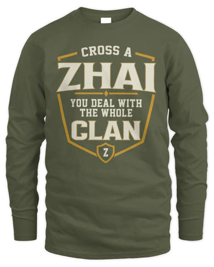 ZHAI NT1-K008 Cross A/An NAME, You Deal With the Whole Clan | Personalized Vintage T-Shirt - Men's Long Sleeved T-Shirt - Military Green