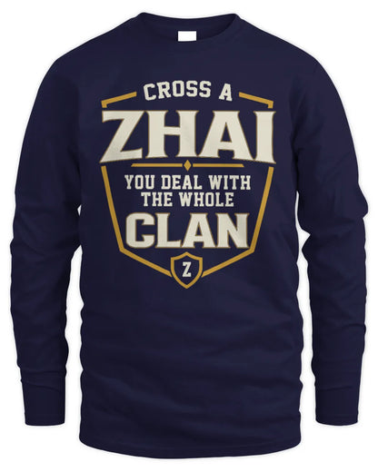 ZHAI NT1-K008 Cross A/An NAME, You Deal With the Whole Clan | Personalized Vintage T-Shirt - Men's Long Sleeved T-Shirt - Navy