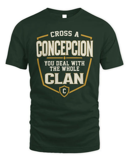 CONCEPCION NT1-K008 Cross A/An NAME, You Deal With the Whole Clan | Personalized Vintage T-Shirt - Unisex Standard T-Shirt - Forest Green