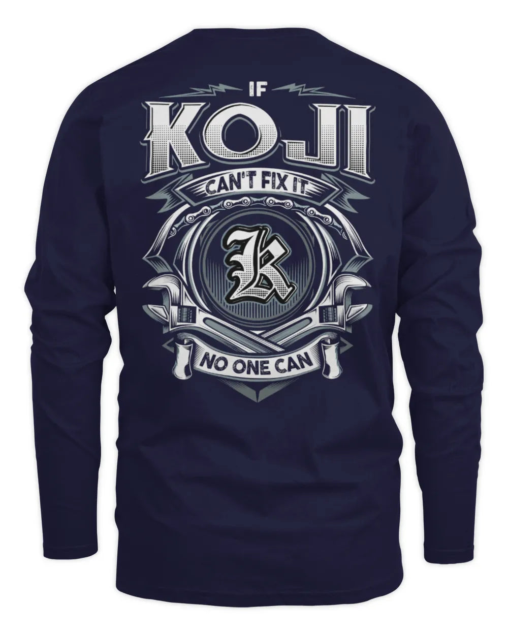 KOJI AP81-K4-626 - Personalized Ahmed Quote Apparel “If Ahmed Can't Fix It, No One Can” - Men's Long Sleeved T-Shirt - Navy