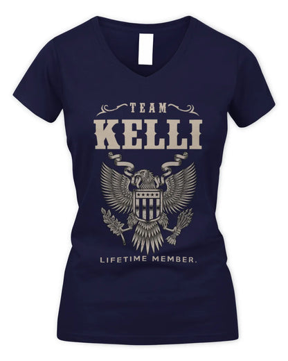 KELLI TP06-K82 – Personalized Classic Style Apparel “Team NAME Lifetime Member” - Women's V-Neck T-Shirt - Navy