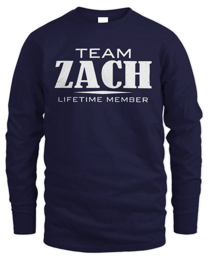 ZACH BL62-K4-128 - Personalized “Team NAME Lifetime Member” - Men's Long Sleeved T-Shirt - Navy