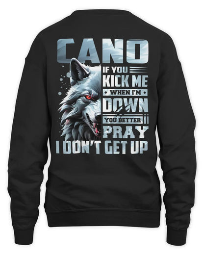 CANO AP62-K4-666 - Personalized Fierce Wolf Quote Apparel “If You Kick Me When I’m Down, You Better Pray I Don’t Get Up” - Unisex Sweatshirt - Black