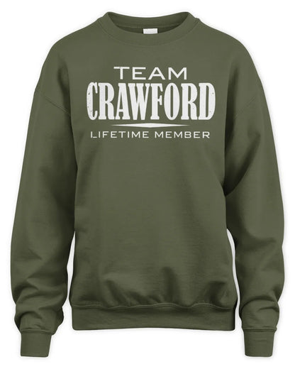 CRAWFORD BL62-K4-128 - Personalized “Team NAME Lifetime Member” - Unisex Sweatshirt - Military Green