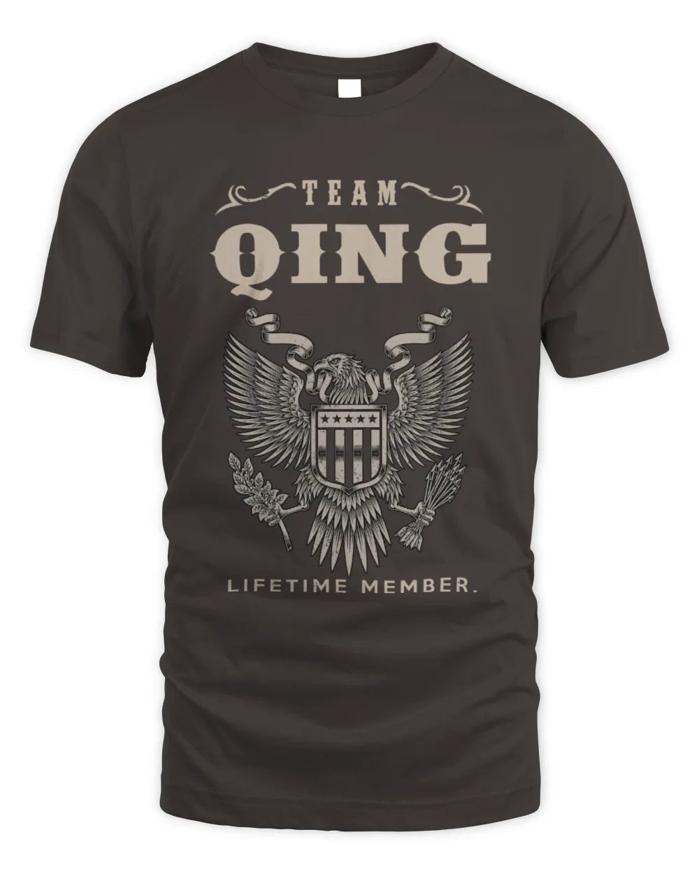 QING TP06-K82 – Personalized Classic Style Apparel “Team NAME Lifetime Member” - Unisex Standard T-Shirt - Dark Chocolate