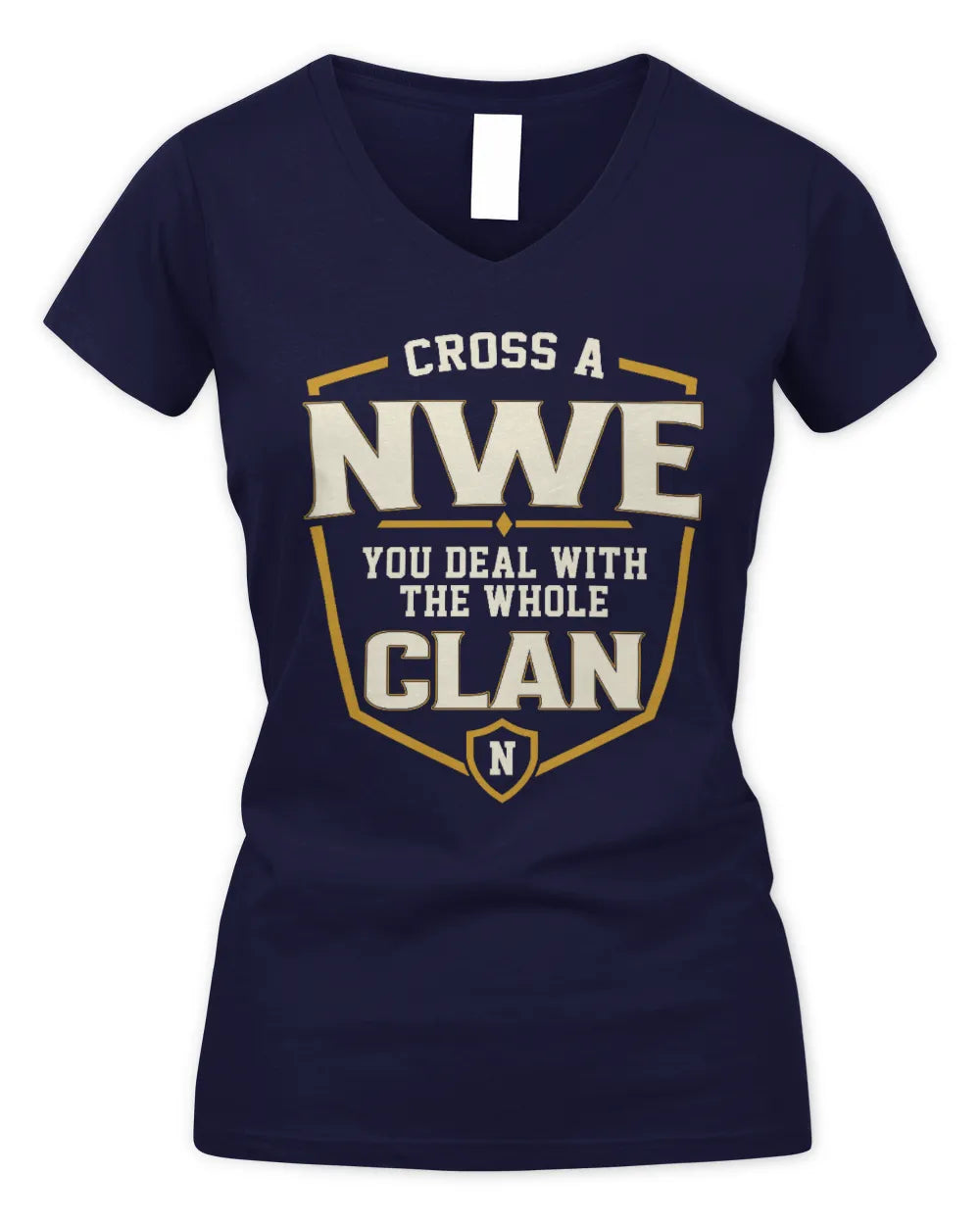 NWE NT1-K008 Cross A/An NAME, You Deal With the Whole Clan | Personalized Vintage T-Shirt - Women's V-Neck T-Shirt - Navy