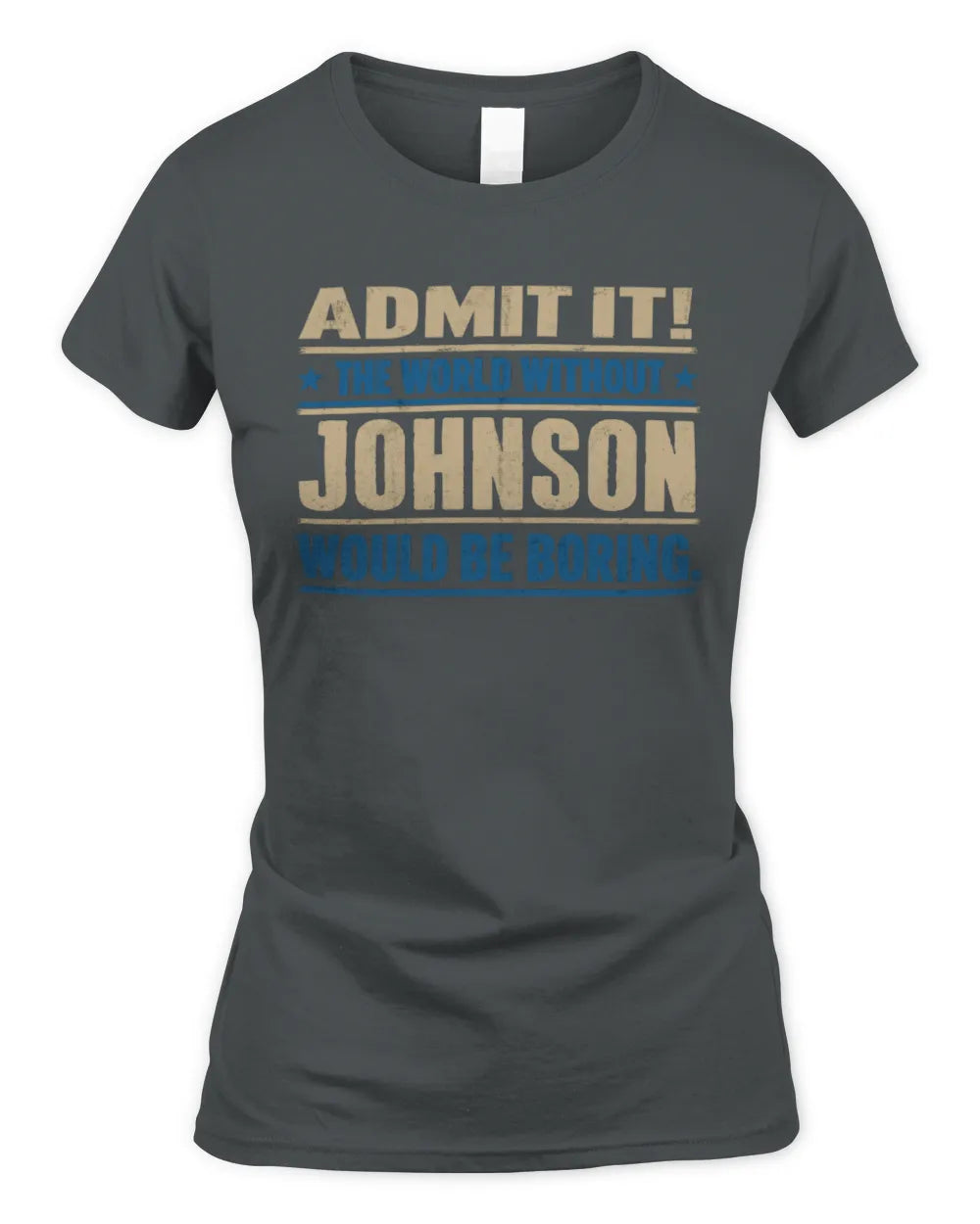 JOHNSON TP68-K2-968 – Personalized Funny Quote Apparel “The World Without NAME Would Be Boring” - Women's Standard T-Shirt - Charcoal
