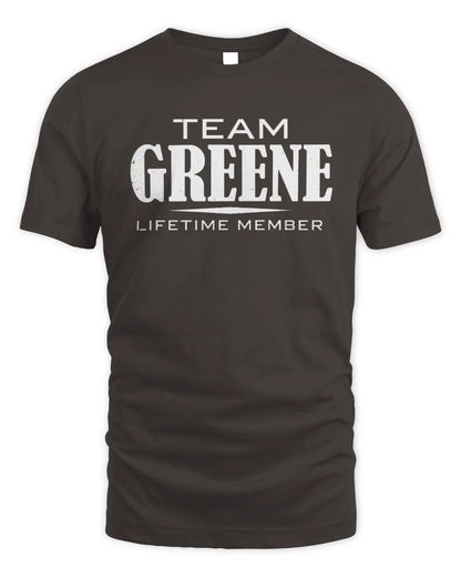 GREENE BL62-K4-128 - Personalized “Team NAME Lifetime Member” - Unisex Standard T-Shirt - Dark Chocolate