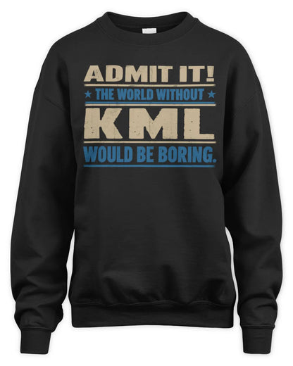 KML TP68-K2-968 – Personalized Funny Quote Apparel “The World Without NAME Would Be Boring” - Unisex Sweatshirt - Black