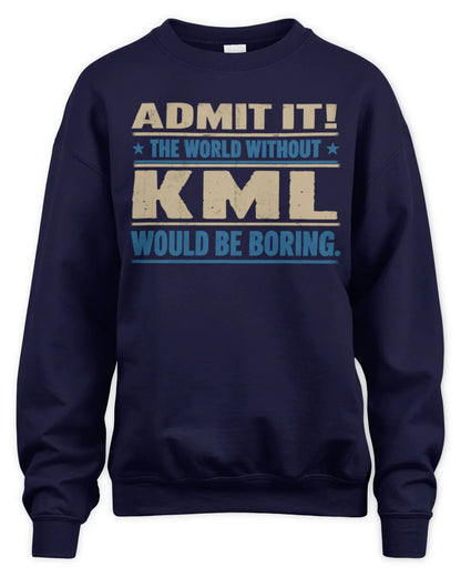 KML TP68-K2-968 – Personalized Funny Quote Apparel “The World Without NAME Would Be Boring” - Unisex Sweatshirt - Navy