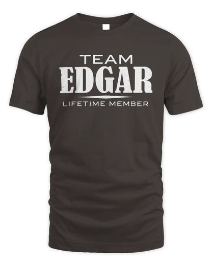 EDGAR BL62-K4-128 - Personalized “Team NAME Lifetime Member” - Unisex Standard T-Shirt - Dark Chocolate