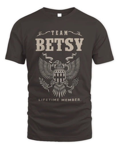 BETSY TP06-K82 – Personalized Classic Style Apparel “Team NAME Lifetime Member” - Unisex Standard T-Shirt - Dark Chocolate