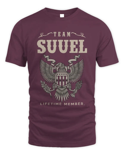 SUUEL TP06-K82 – Personalized Classic Style Apparel “Team NAME Lifetime Member” - Unisex Standard T-Shirt - Maroon