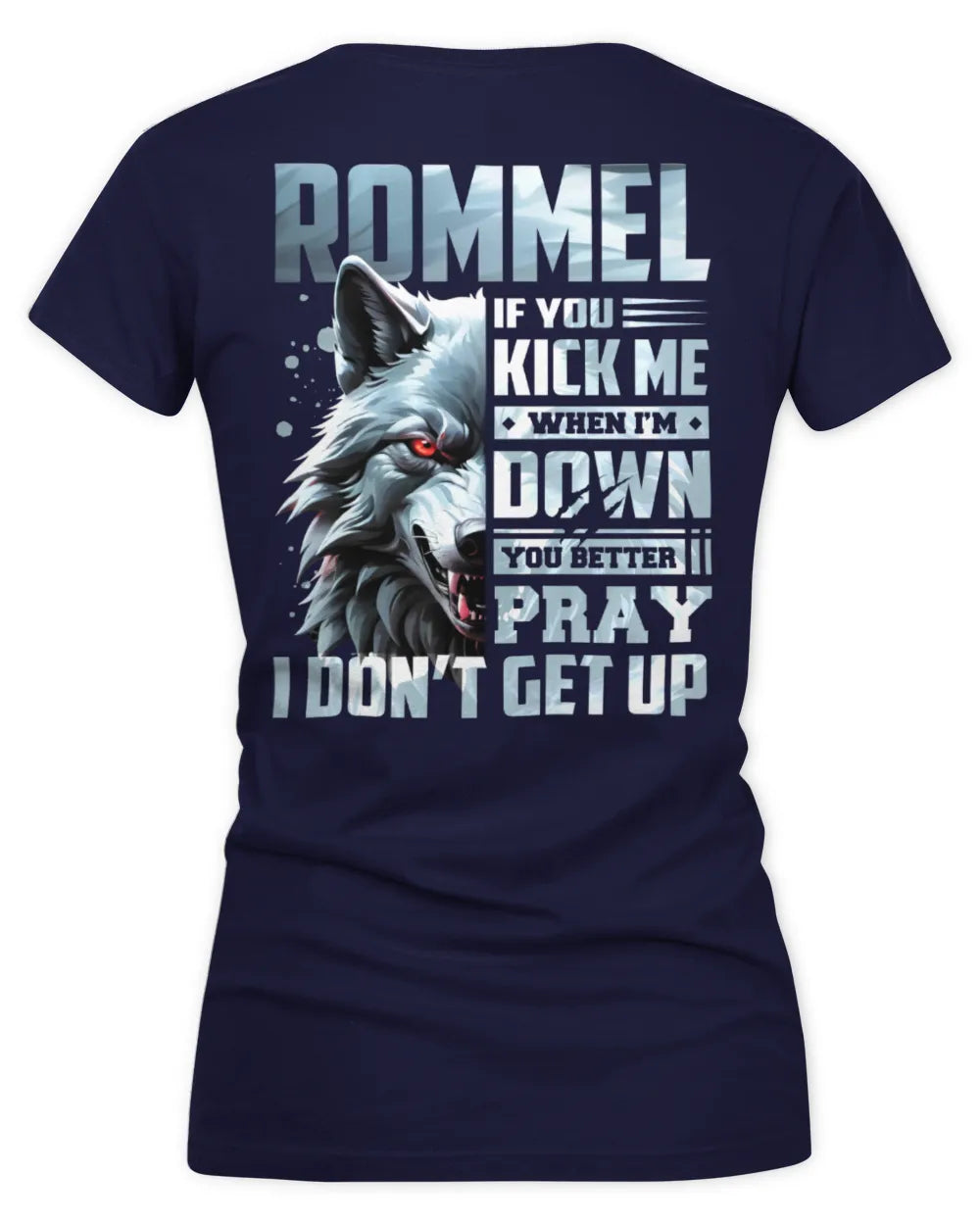 ROMMEL AP62-K4-666 - Personalized Fierce Wolf Quote Apparel “If You Kick Me When I’m Down, You Better Pray I Don’t Get Up” - Women's V-Neck T-Shirt - Navy