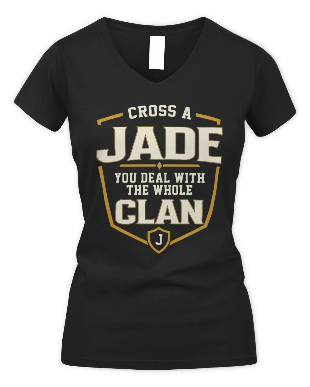 JADE NT1-K008 Cross A/An NAME, You Deal With the Whole Clan | Personalized Vintage T-Shirt - Women's V-Neck T-Shirt - Black