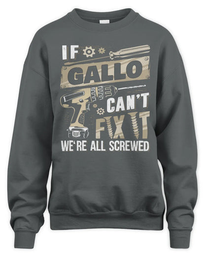 GALLO TX03 P02 - Personalized Handyman Mechanic Shirt “If NAME Can’t Fix It, We’re All Screwed” - Unisex Sweatshirt - Charcoal