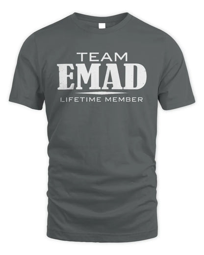 EMAD BL62-K4-128 - Personalized “Team NAME Lifetime Member” - Unisex Standard T-Shirt - Charcoal