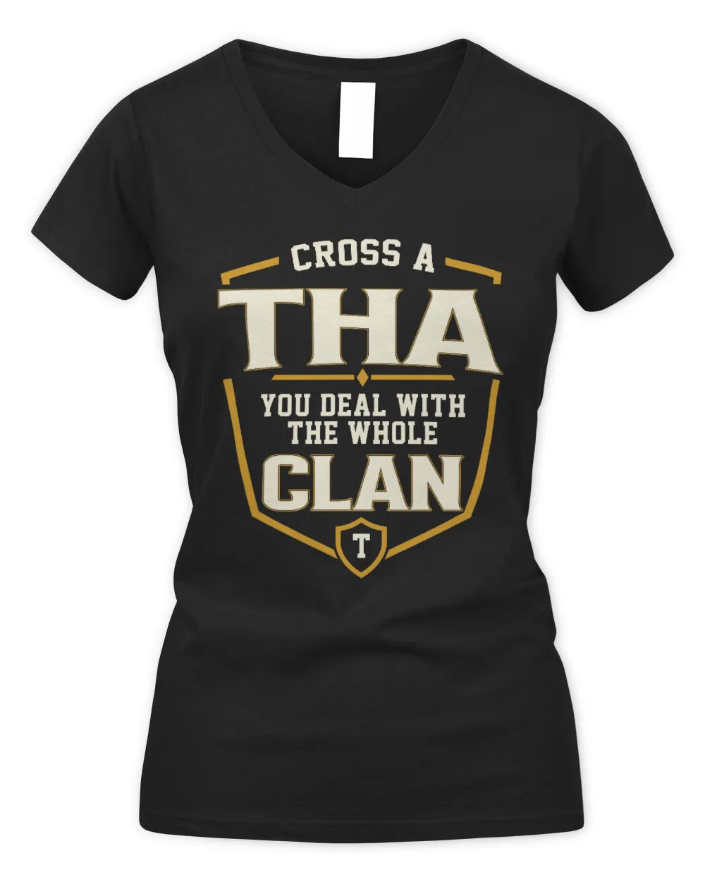 THA NT1-K008 Cross A/An NAME, You Deal With the Whole Clan | Personalized Vintage T-Shirt - Women's V-Neck T-Shirt - Black