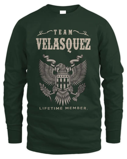 VELASQUEZ TP06-K82 – Personalized Classic Style Apparel “Team NAME Lifetime Member” - Men's Long Sleeved T-Shirt - Forest Green