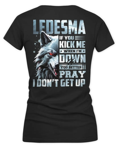 LEDESMA AP62-K4-666 - Personalized Fierce Wolf Quote Apparel “If You Kick Me When I’m Down, You Better Pray I Don’t Get Up” - Women's V-Neck T-Shirt - Black