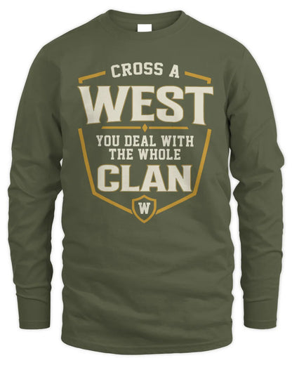 WEST NT1-K008 Cross A/An NAME, You Deal With the Whole Clan | Personalized Vintage T-Shirt - Men's Long Sleeved T-Shirt - Military Green