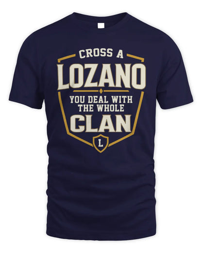 LOZANO NT1-K008 Cross A/An NAME, You Deal With the Whole Clan | Personalized Vintage T-Shirt - Unisex Standard T-Shirt - Navy