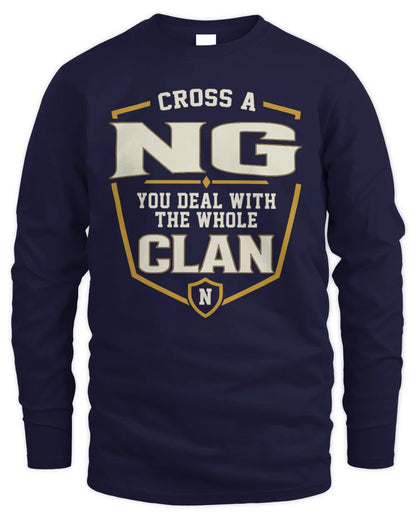 NG NT1-K008 Cross A/An NAME, You Deal With the Whole Clan | Personalized Vintage T-Shirt - Men's Long Sleeved T-Shirt - Navy