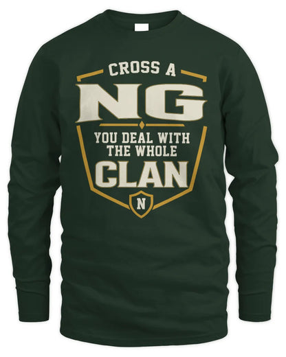 NG NT1-K008 Cross A/An NAME, You Deal With the Whole Clan | Personalized Vintage T-Shirt - Men's Long Sleeved T-Shirt - Forest Green