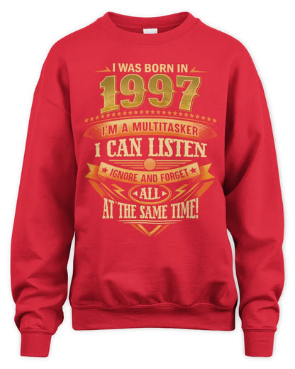 1997 HH89-K2 – Funny Birth Year Multitasker Quote T-Shirt - Unisex Sweatshirt - Red