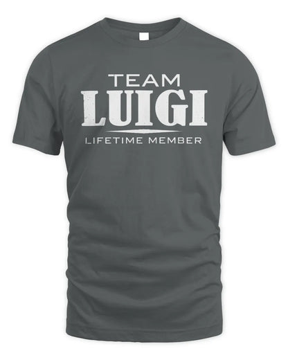 LUIGI BL62-K4-128 - Personalized “Team NAME Lifetime Member” - Unisex Standard T-Shirt - Charcoal