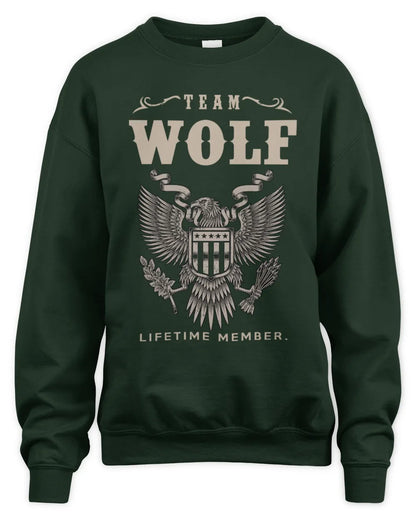 WOLF TP06-K82 – Personalized Classic Style Apparel “Team NAME Lifetime Member” - Unisex Sweatshirt - Forest Green