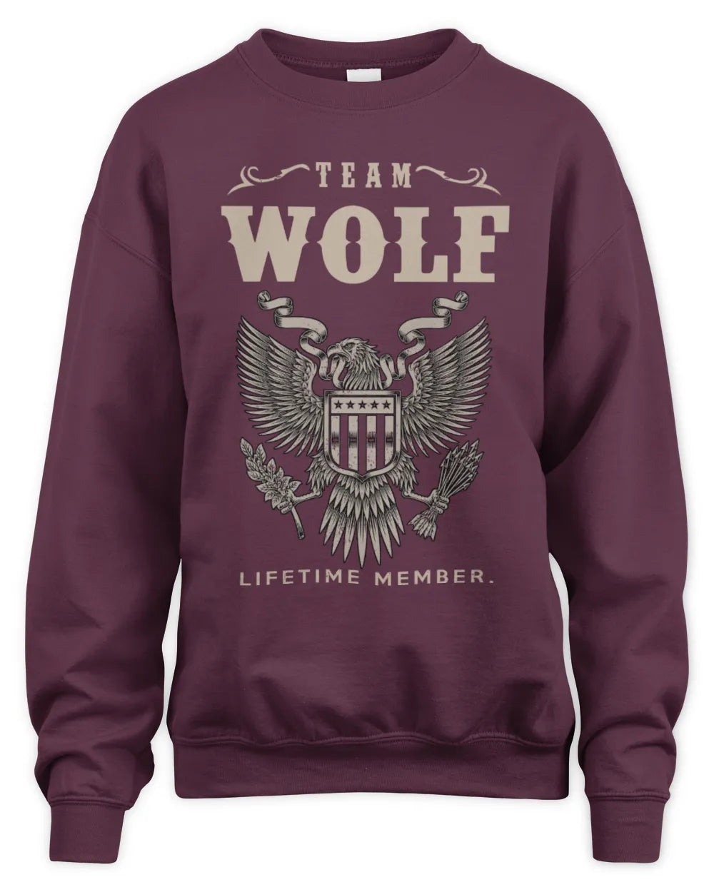WOLF TP06-K82 – Personalized Classic Style Apparel “Team NAME Lifetime Member” - Unisex Sweatshirt - Maroon