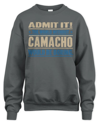 CAMACHO TP68-K2-968 – Personalized Funny Quote Apparel “The World Without NAME Would Be Boring” - Unisex Sweatshirt - Charcoal