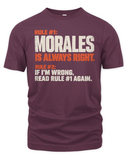 MORALES NP1-H006 - Always Right Personalized Name T-Shirt – Funny Custom Name Shirt - Unisex Standard T-Shirt - Maroon