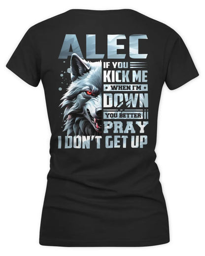 ALEC AP62-K4-666 - Personalized Fierce Wolf Quote Apparel “If You Kick Me When I’m Down, You Better Pray I Don’t Get Up” - Women's V-Neck T-Shirt - Black