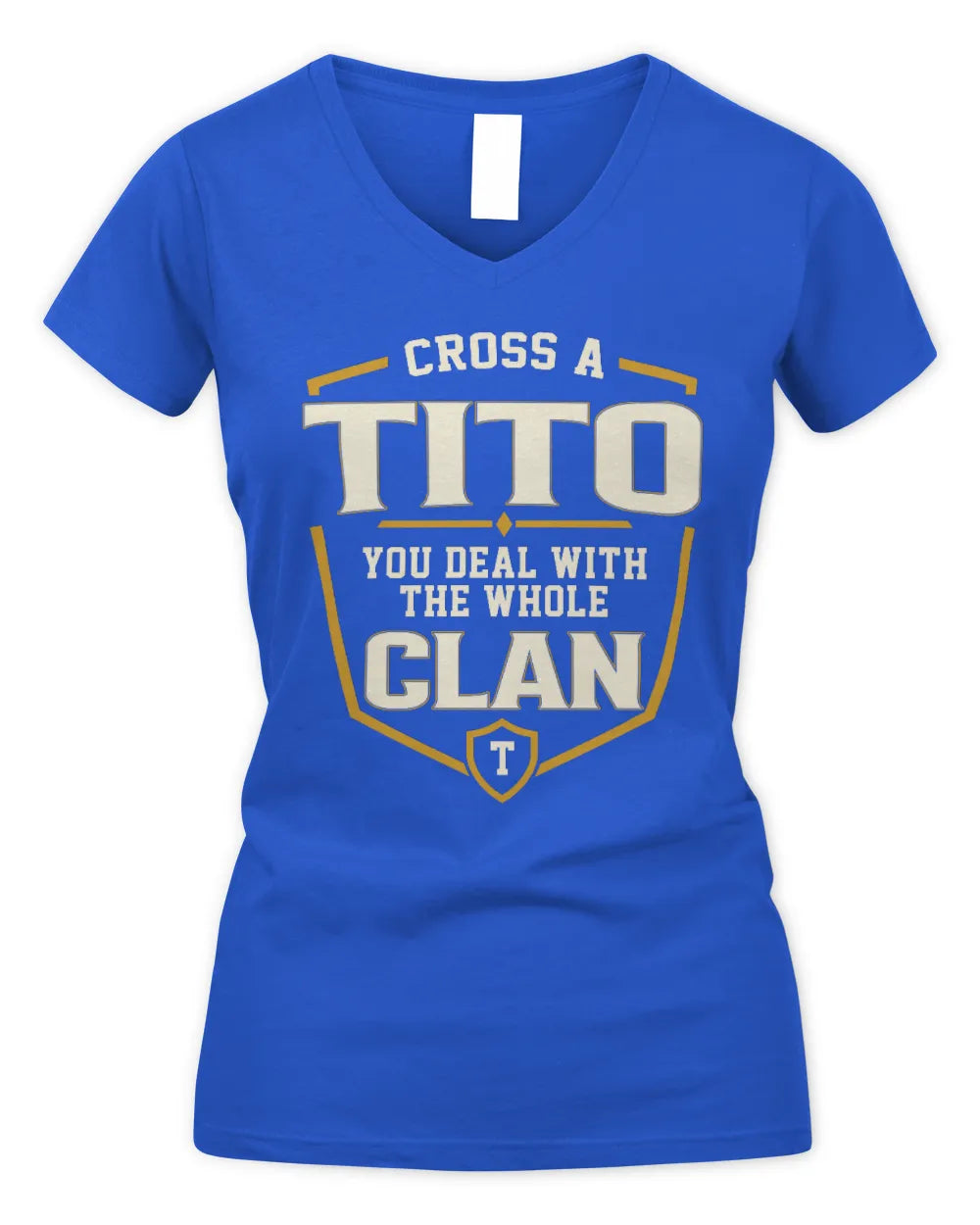 TITO NT1-K008 Cross A/An NAME, You Deal With the Whole Clan | Personalized Vintage T-Shirt - Women's V-Neck T-Shirt - Royal