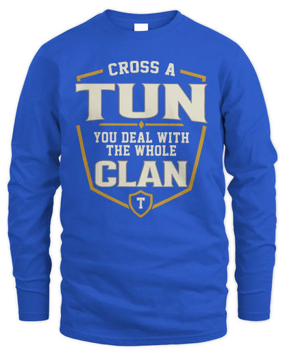 TUN NT1-K008 Cross A/An NAME, You Deal With the Whole Clan | Personalized Vintage T-Shirt - Men's Long Sleeved T-Shirt - Royal