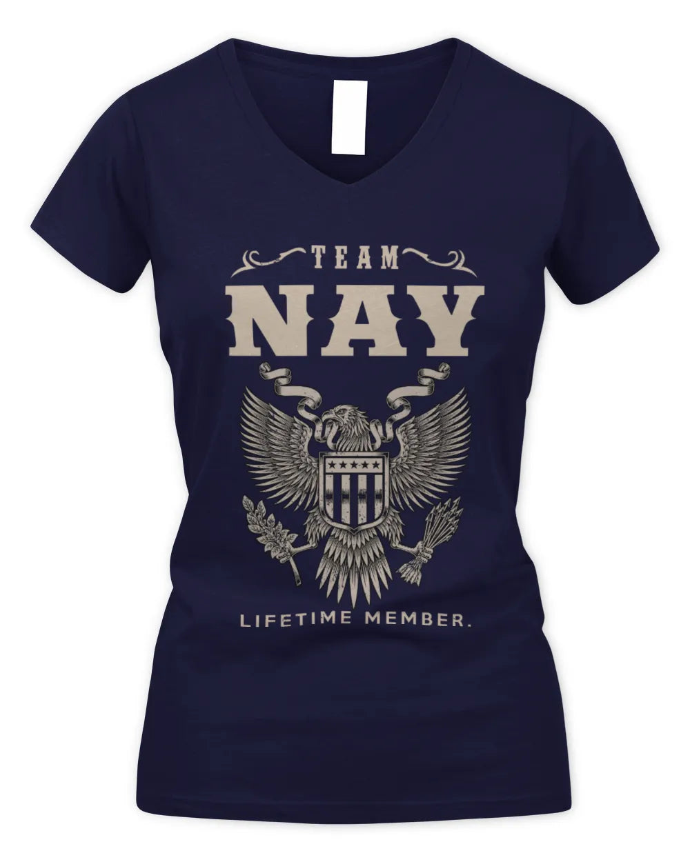 NAY TP06-K82 – Personalized Classic Style Apparel “Team NAME Lifetime Member” - Women's V-Neck T-Shirt - Navy