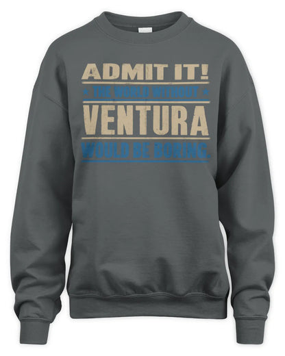 VENTURA TP68-K2-968 – Personalized Funny Quote Apparel “The World Without NAME Would Be Boring” - Unisex Sweatshirt - Charcoal