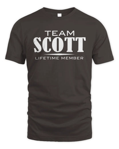 SCOTT BL62-K4-128 - Personalized “Team NAME Lifetime Member” - Unisex Standard T-Shirt - Dark Chocolate