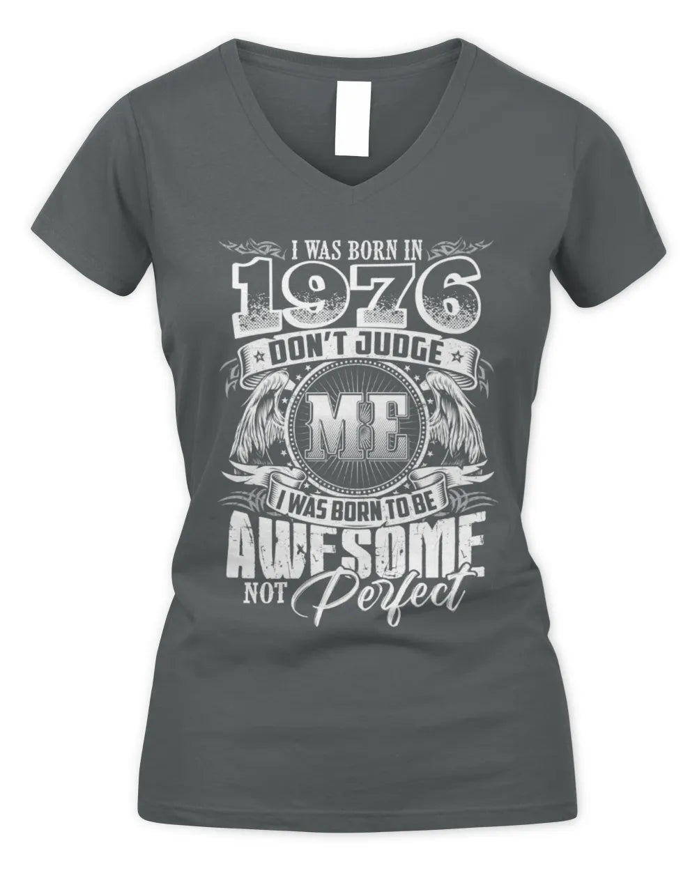 1976 HH89-K2 – Awesome Birth Year Quote T-Shirt - Women's V-Neck T-Shirt - Charcoal