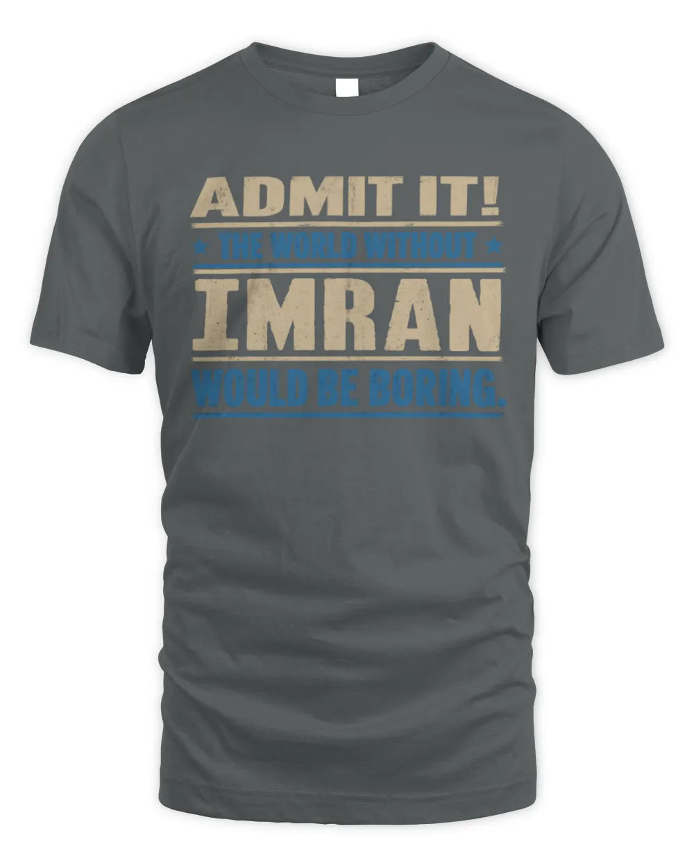 IMRAN TP68-K2-968 – Personalized Funny Quote Apparel “The World Without NAME Would Be Boring” - Unisex Standard T-Shirt - Charcoal