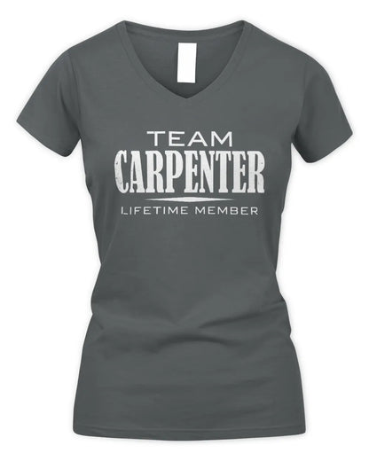 CARPENTER BL62-K4-128 - Personalized “Team NAME Lifetime Member” - Women's V-Neck T-Shirt - Charcoal